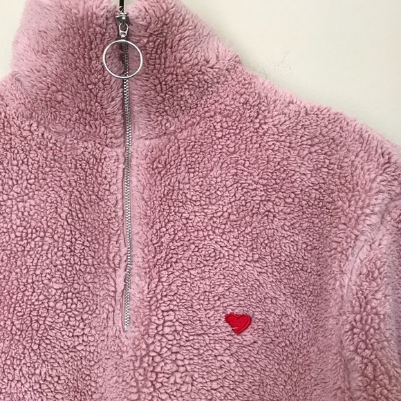 Topshop Heart Sherpa Quarter Zip Jacket - Picture 3 of 7